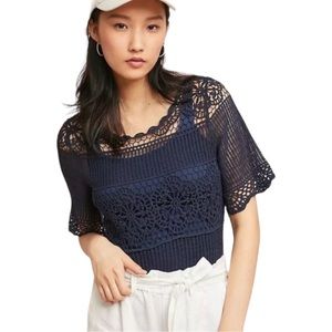 Anthropologie James Coviello ☆ Janice Navy Blue Open Knit Crochet Top ☆ Medium